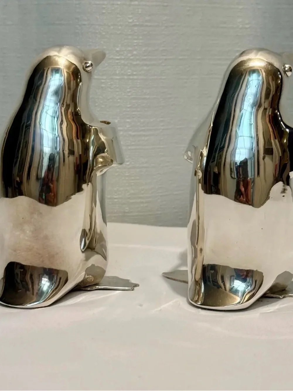 Restoration Hardware Silver Plated Penguin Taper Candle Holders Pair EUC